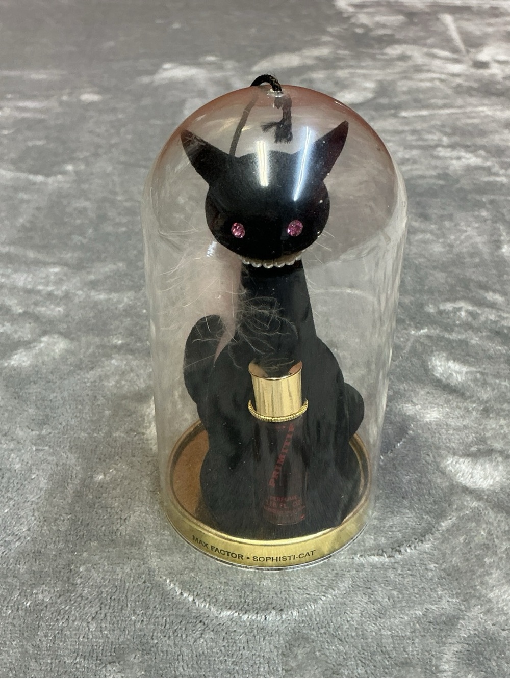 Vintage Max Factor Hypnotique Sophisti-Cat Flocked Kitty Perfume Dome 60's
